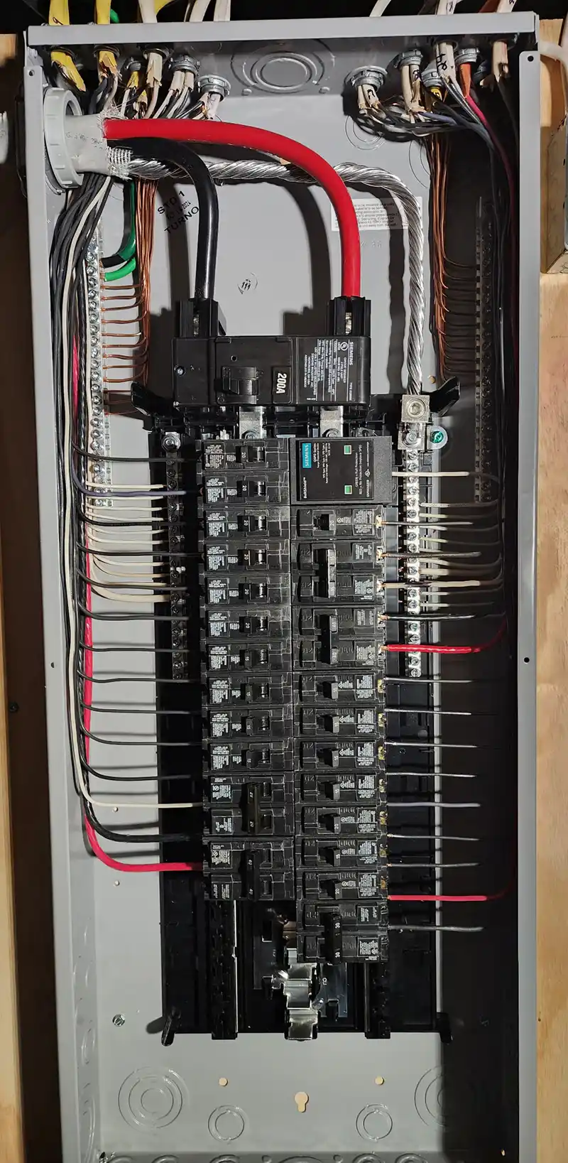Professional 200A electrical panel with organized wiring
